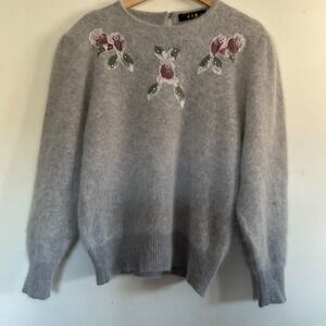 Vintage Mohair Long Sleeve Sweater Gray Grandmacore Cottagecore Pin-up Modest XL
